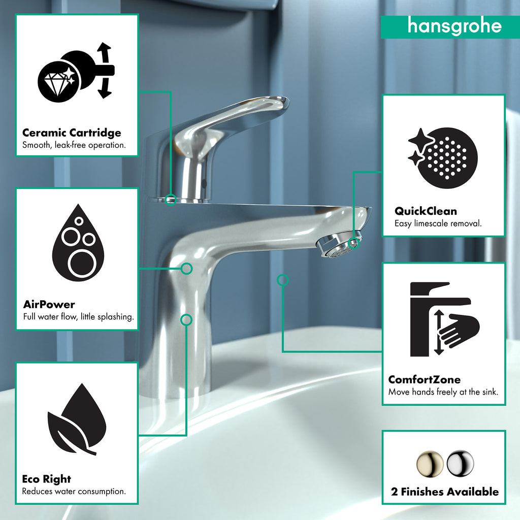 HANSGROHE 04371000 Focus Single-Hole Faucet 100 with Pop-Up Drain, 1.2 GPM - Chrome