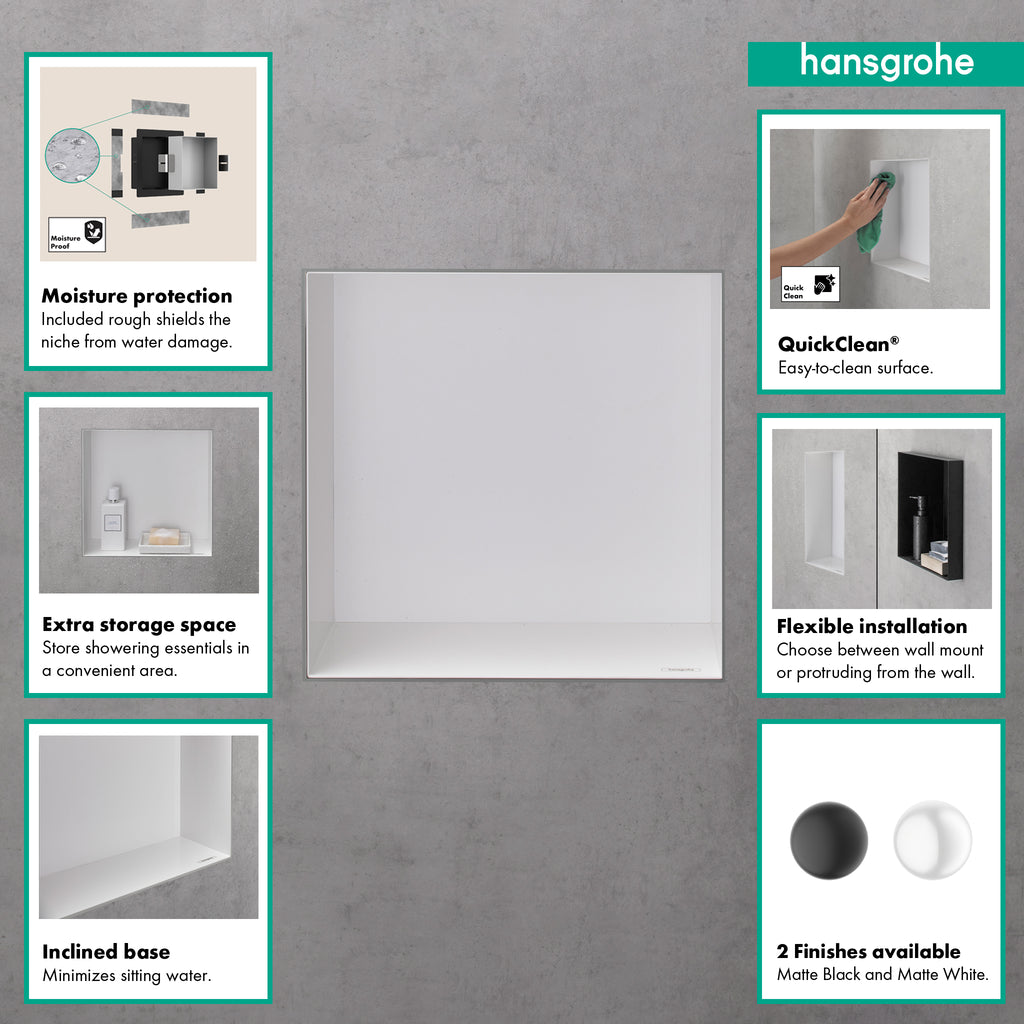 HANSGROHE 56079700 XtraStoris Minimalistic Wall Niche with Open Frame 12"x 12"x 5.5" - Matte White