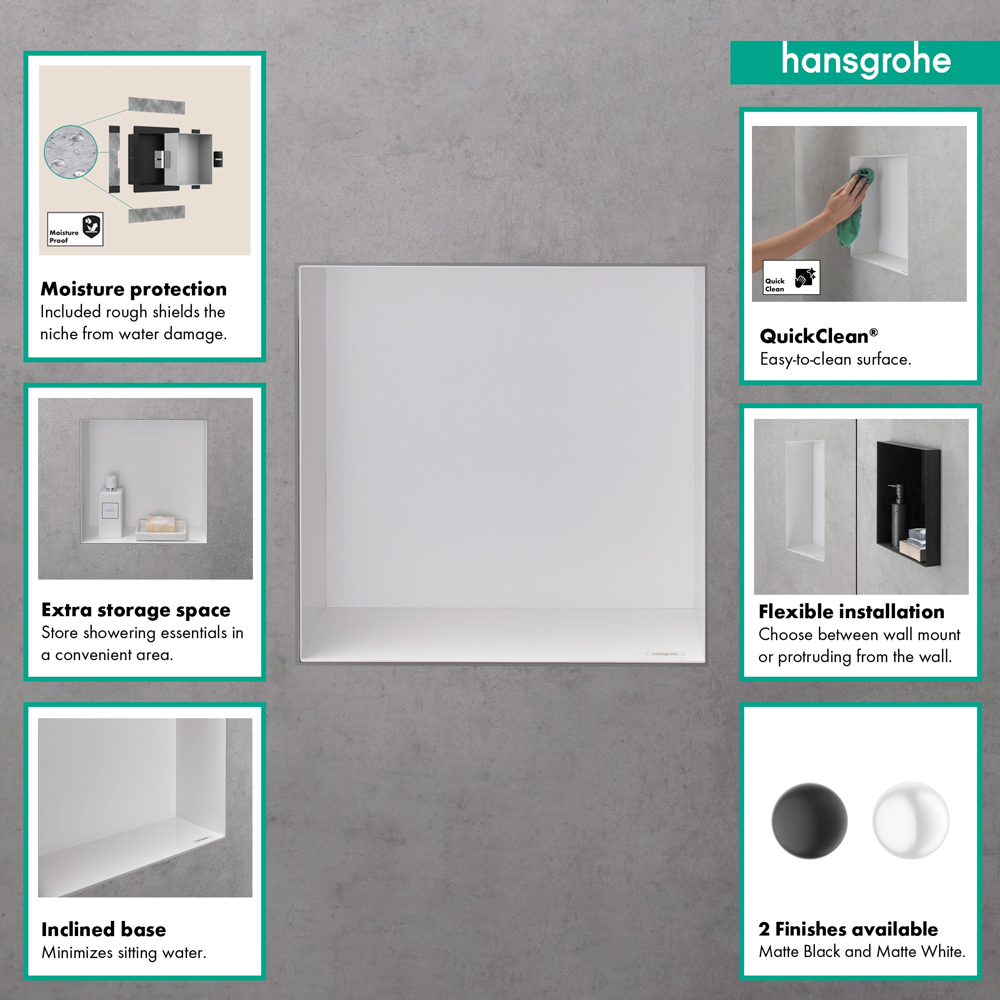HANSGROHE 56079700 XtraStoris Minimalistic Wall Niche with Open Frame 12"x 12"x 5.5" - Matte White