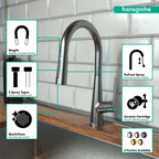 HANSGROHE 72813341 Talis S HighArc Kitchen Faucet, 2-Spray Pull-Down, 1.75 GPM - Brushed Black Chrome