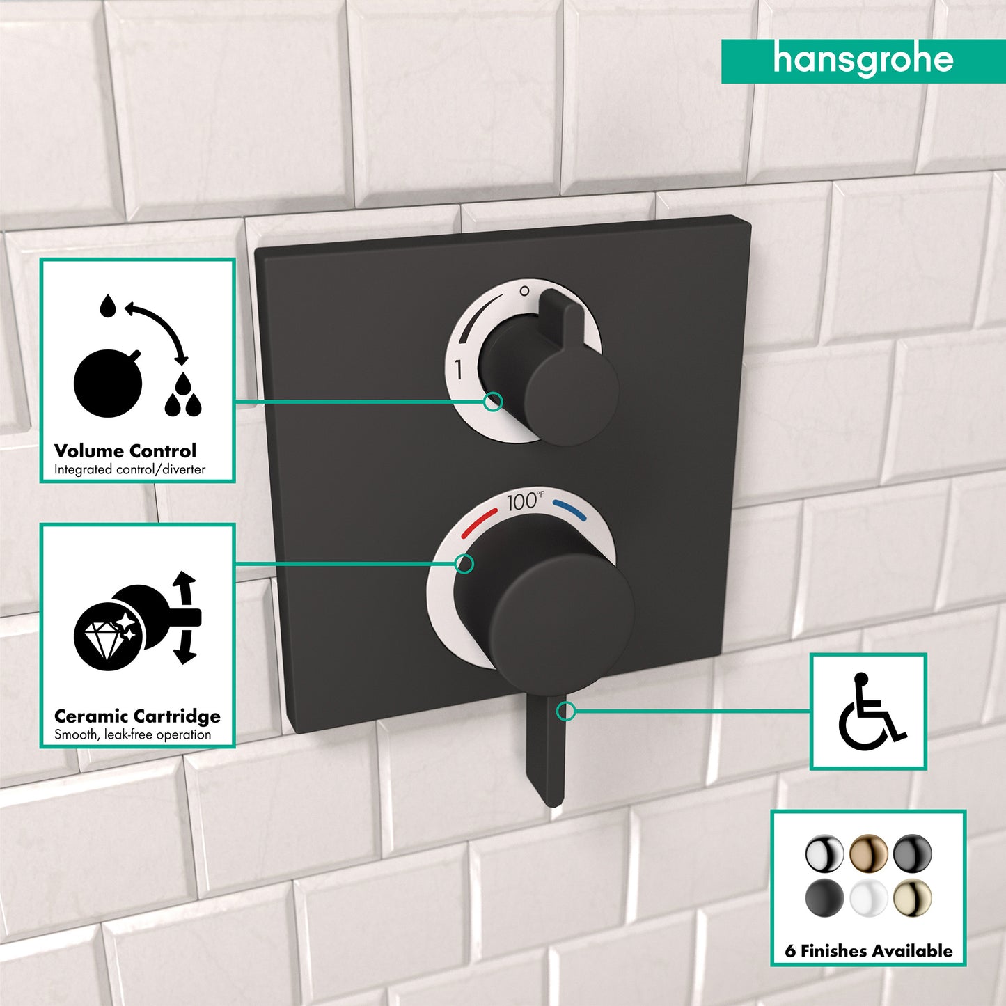 HANSGROHE 15714671 Ecostat Square Thermostatic Trim with Volume Control and Diverter - Matte Black