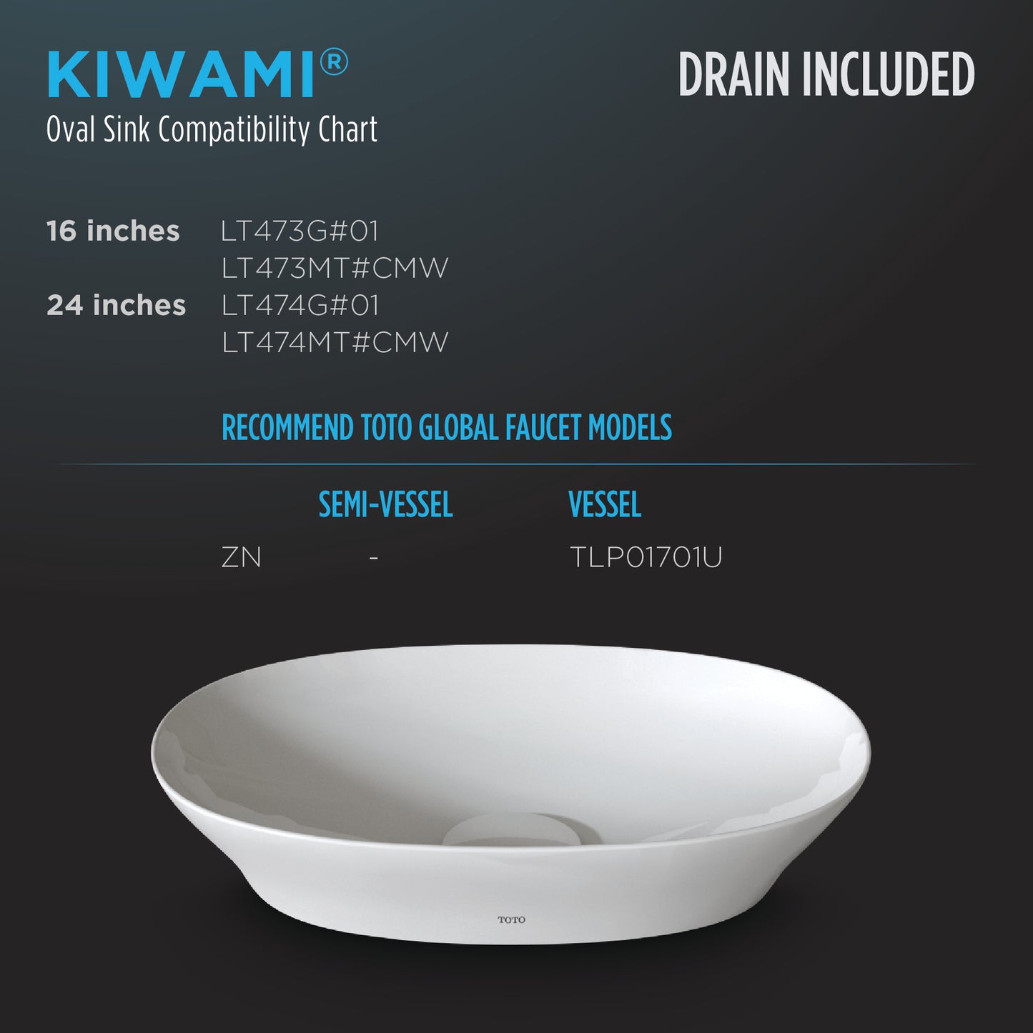 TOTO LT474MT#CMW Kiwami Oval 24 Inch Vessel Bathroom Sink with CEFIONTECT , Clean Matte