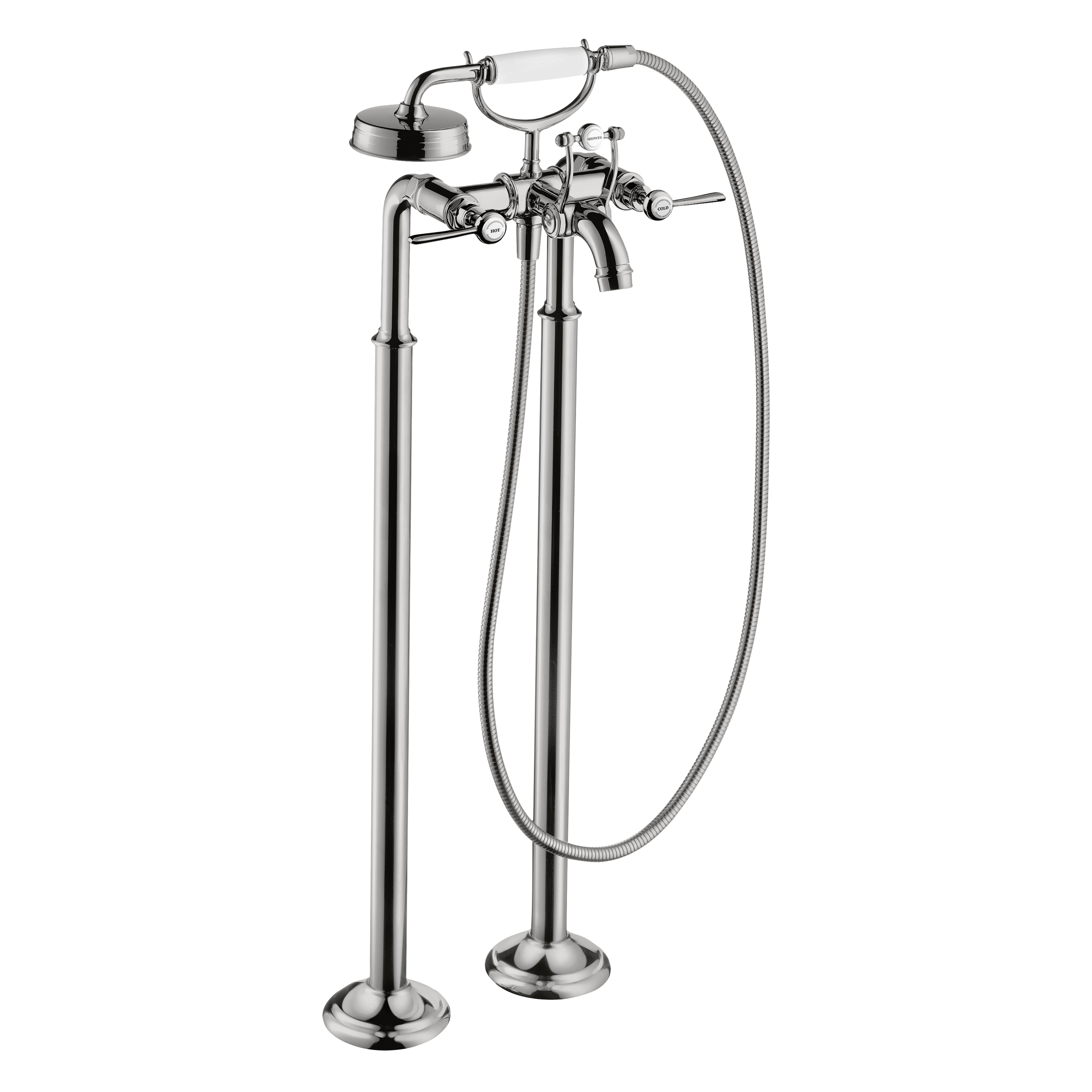 AXOR 16563001 Montreux 2-Handle Freestanding Tub Filler Trim with Lever Handles and 1.8 GPM Handshower - Chrome