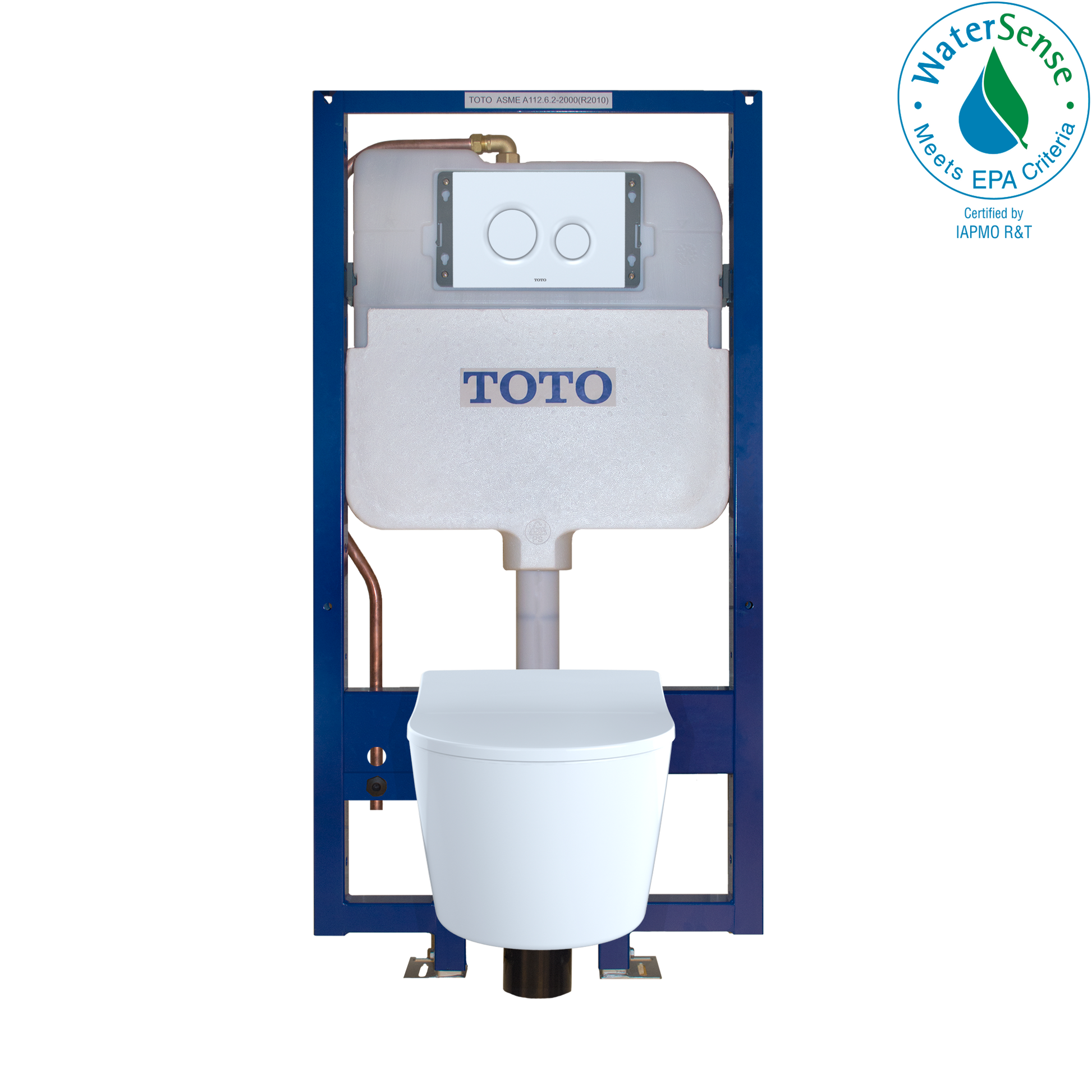 TOTO CWT447247CMFG#WH Rp Wall-Hung D-Shape Toilet And Duofit In-Wall 1.28 And 0.9 Gpf Dual-Flush Tank System With Copper Supply - White Matte