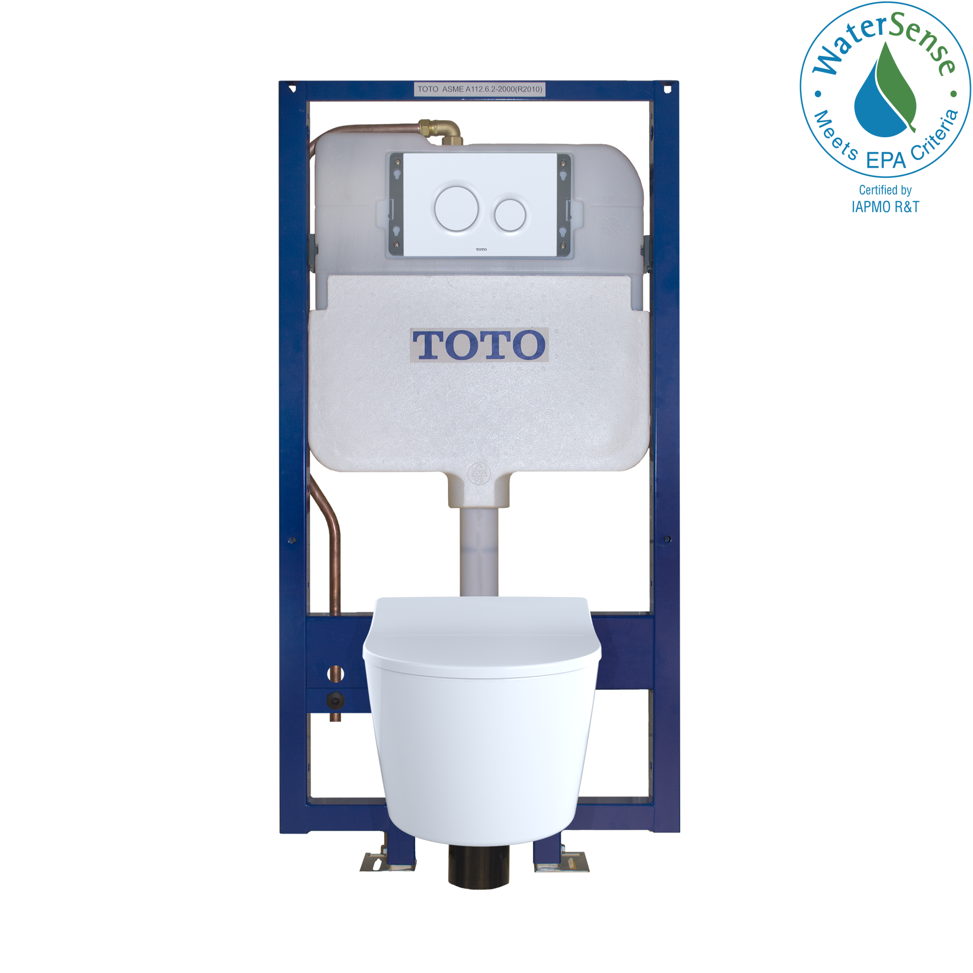 TOTO CWT447247CMFG#WH Rp Wall-Hung D-Shape Toilet And Duofit In-Wall 1.28 And 0.9 Gpf Dual-Flush Tank System With Copper Supply - White Matte