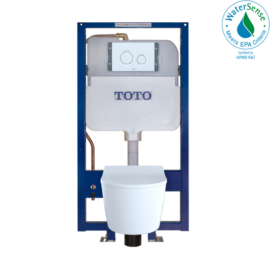 TOTO CWT447247CMFG#WH Rp Wall-Hung D-Shape Toilet And Duofit In-Wall 1.28 And 0.9 Gpf Dual-Flush Tank System With Copper Supply - White Matte