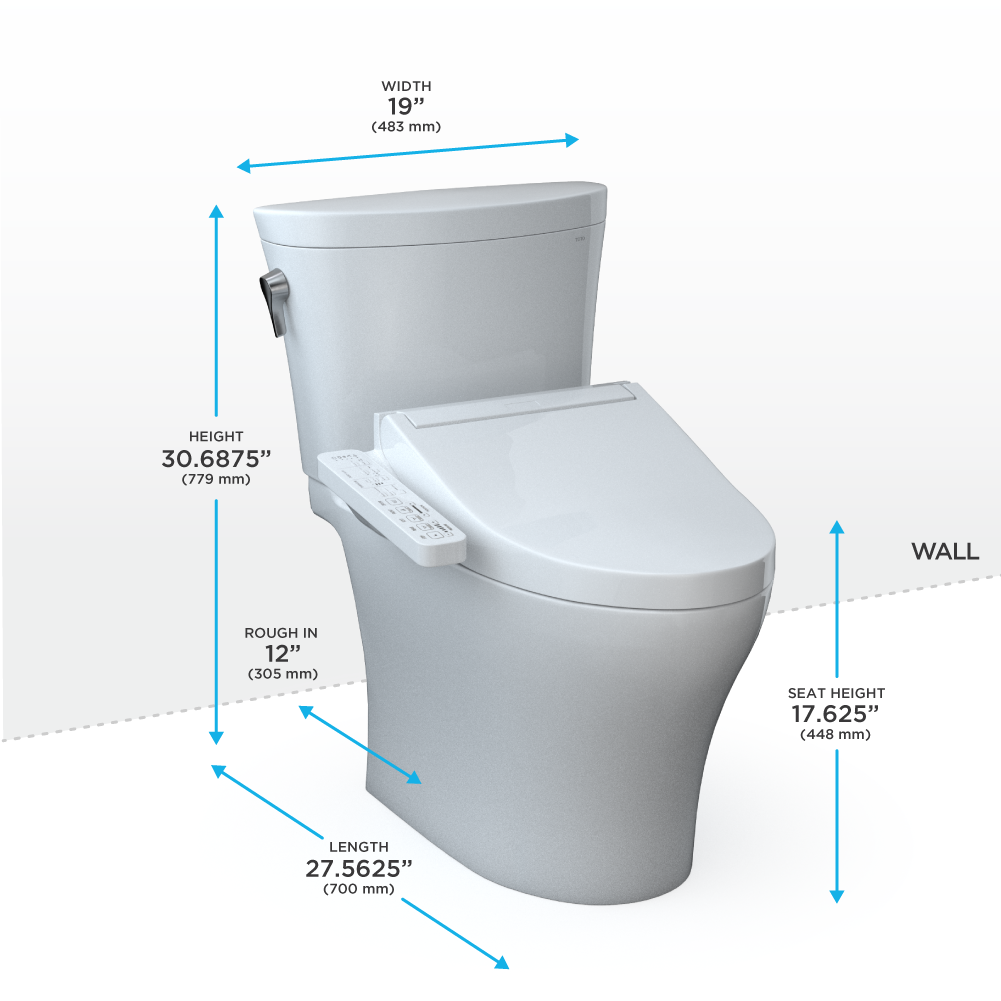 TOTO MW4483074CEMFGN#01 WASHLET+ Aquia IV Arc Two-Piece Elongated Dual Flush 1.28 and 0.9 GPF Toilet with C2 Bidet Seat , Cotton White