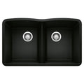 BLANCO 442913 Diamond Diamond SILGRANIT 32" 50/50 Double Bowl Undermount Kitchen Sink - Coal Black in Coal Black