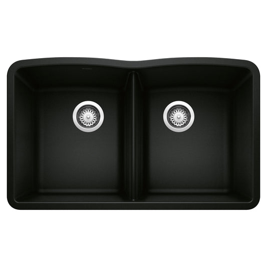 BLANCO 442913 Diamond Diamond SILGRANIT 32" 50/50 Double Bowl Undermount Kitchen Sink - Coal Black in Coal Black