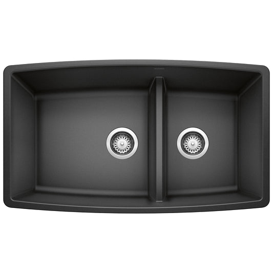 BLANCO 441312 Performa Performa SILGRANIT 33" 60/40 Double Bowl Undermount Kitchen Sink with Low Divide - Anthracite in Anthracite