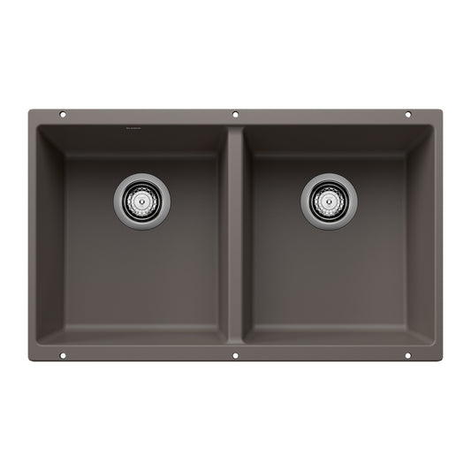 BLANCO 527410 Precis Precis SILGRANIT 29" 50/50 Double Bowl Undermount Kitchen Sink - Volcano Gray in Volcano Gray