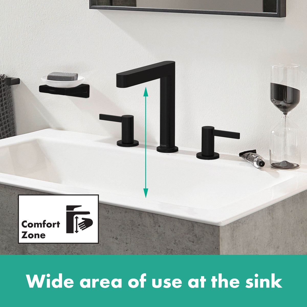 HANSGROHE 76034671 Finoris Wide-spread Faucet 160 with Pop-up Drain, 1.2 GPM - Matte Black