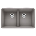 BLANCO 440183 Diamond Diamond SILGRANIT 32" 50/50 Double Bowl Undermount Kitchen Sink - Metallic Gray in Metallic Gray