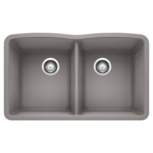 BLANCO 440183 Diamond Diamond SILGRANIT 32" 50/50 Double Bowl Undermount Kitchen Sink - Metallic Gray in Metallic Gray