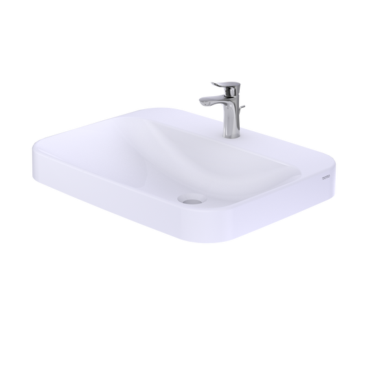 TOTO LT416G#01 Arvina Rectangular 23" Vessel Bathroom Sink With Cefiontect For Single Hole Faucets - Cotton White