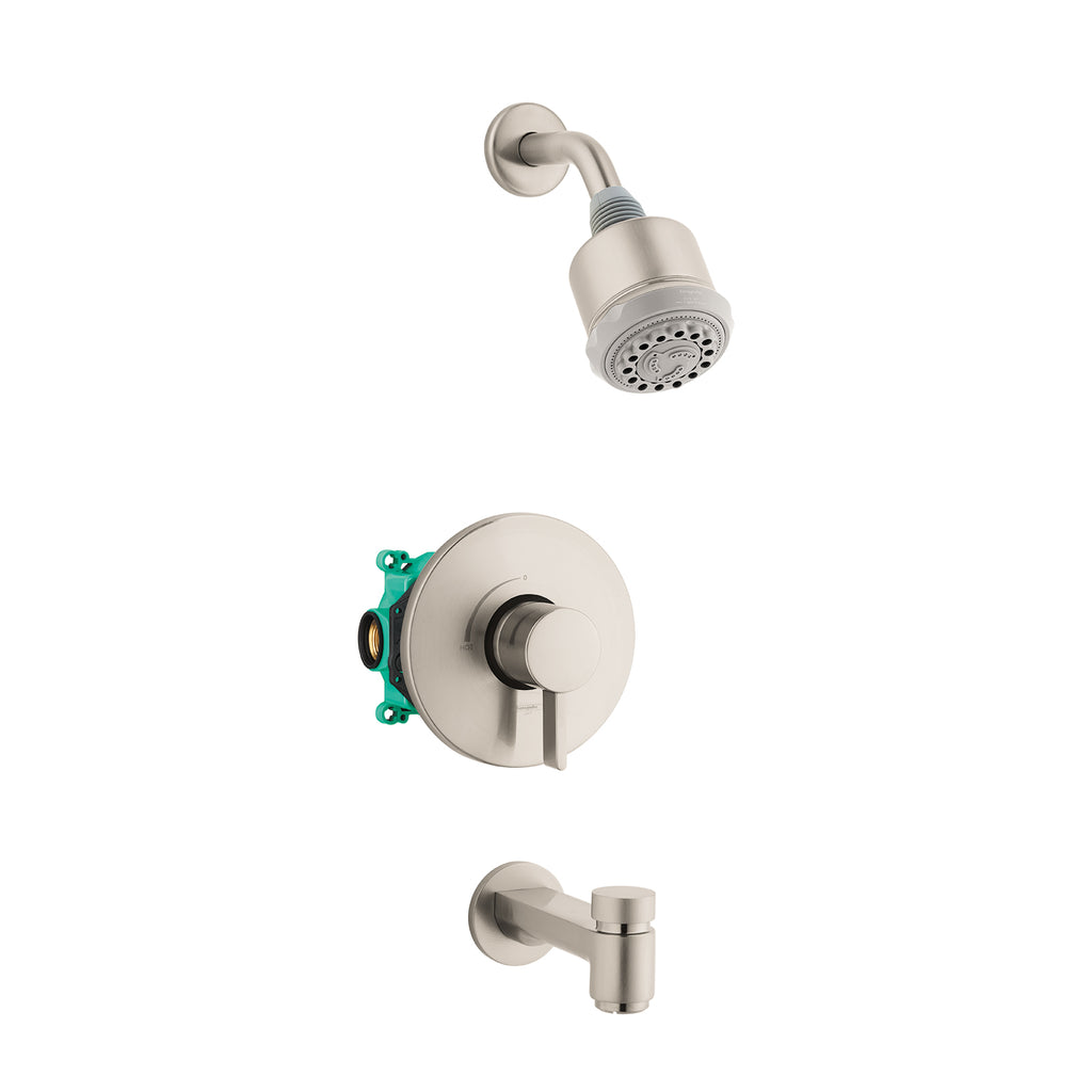 HANSGROHE 04906820 Clubmaster Pressure Balance Tub/Shower Set with Rough, 2.5 GPM - Brushed Nickel