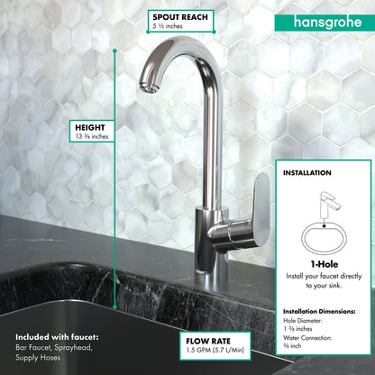 HANSGROHE 04507001 Focus Bar Faucet, 1.5 GPM - Chrome