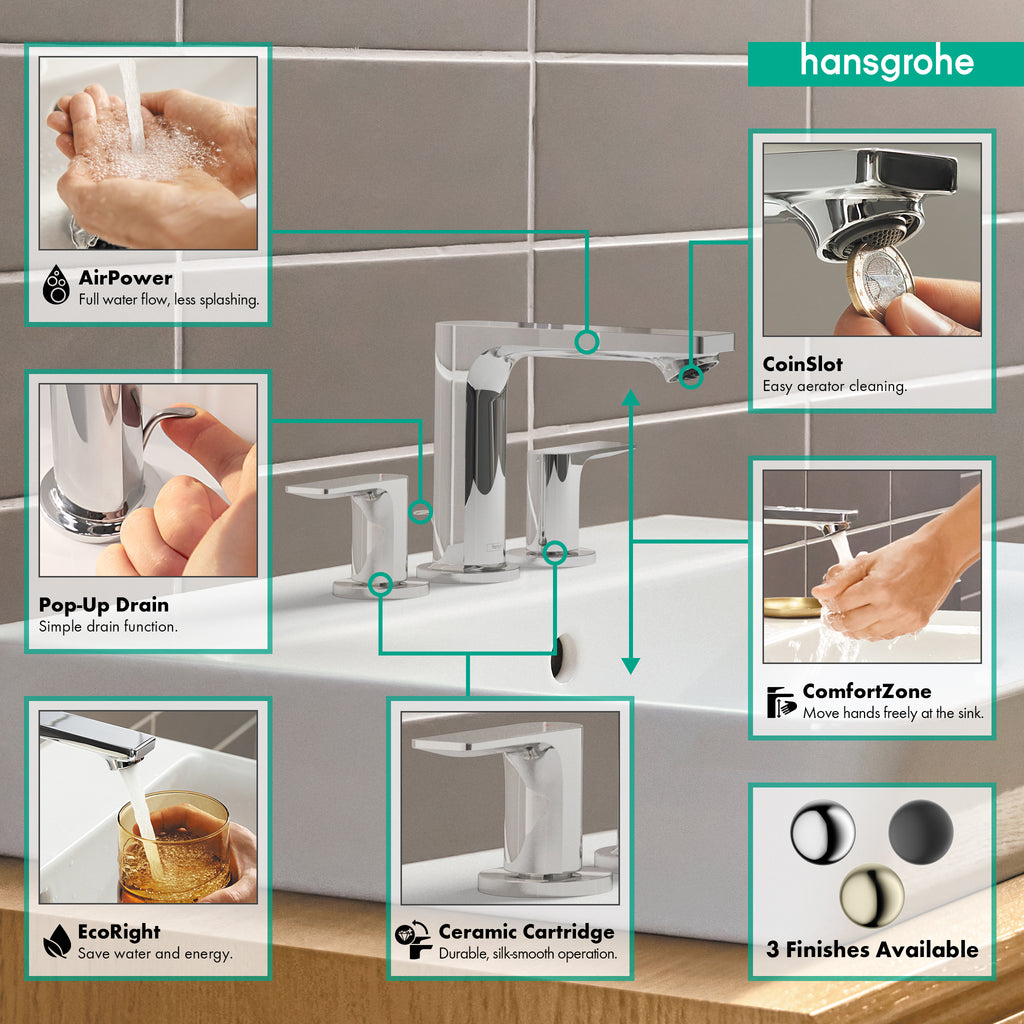 HANSGROHE 72532001 Rebris E Widespread Faucet 110 with Pop-Up Drain, 1.2 GPM - Chrome