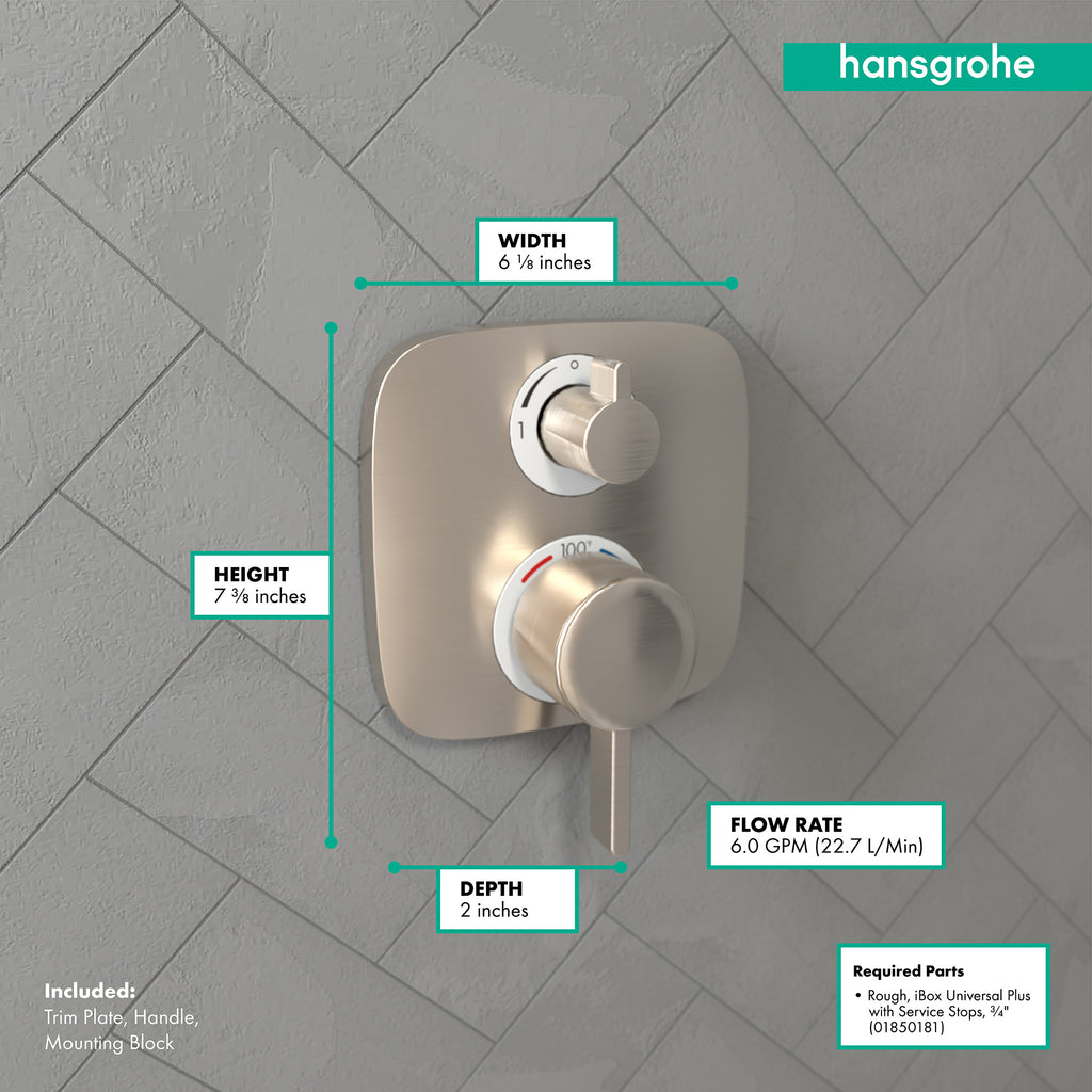 HANSGROHE 15707821 Ecostat E Thermostatic Trim with Volume Control - Brushed Nickel