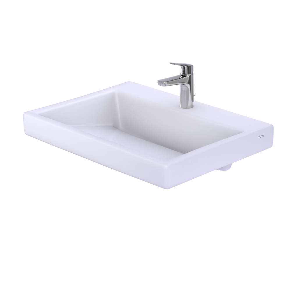 TOTO LT171G#01 Kiwami Renesse Design I Rectangular Fireclay Vessel Bathroom Sink With Cefiontect For Single Hole Faucets - Cotton White
