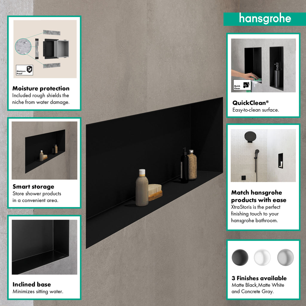 HANSGROHE 56067700 XtraStoris Original Wall Niche with Integrated Frame 12"x 36"x 4" - Matte White