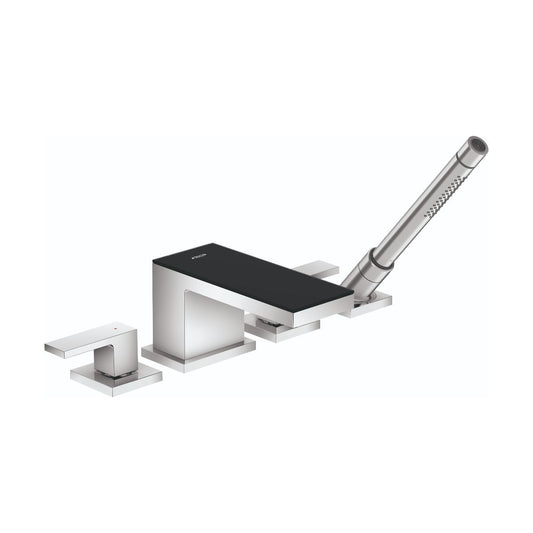 AXOR MyEdition 4-Hole Roman Tub Set Trim with 1.75 GPM Handshower in Chrome / Black Glass