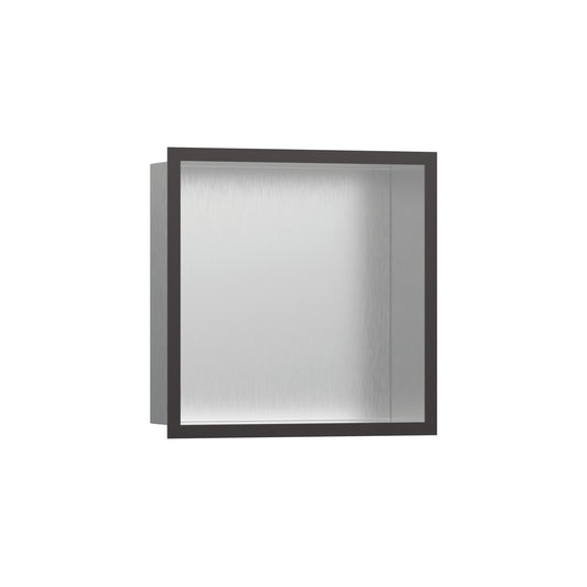 HANSGROHE 56097340 XtraStoris Individual Wall Niche Brushed Stainless Steel with Design Frame 12"x 12"x 4"  in Brushed Black Chrome