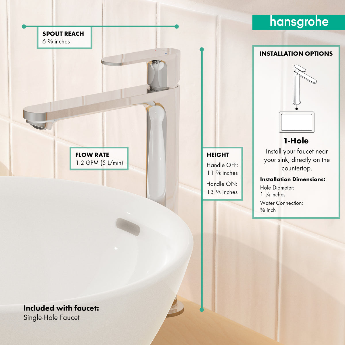 HANSGROHE 72524001 Rebris S Single-Hole Faucet 240, 1.2 GPM - Chrome
