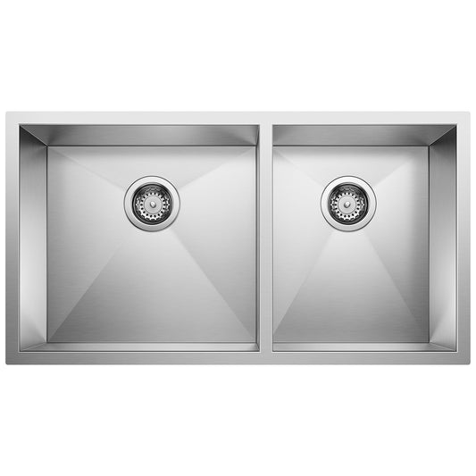 BLANCO 515821 Precision Precision R0 33" 60/40 Double Bowl Undermount Stainless Steel Kitchen Sink in Satin Polish