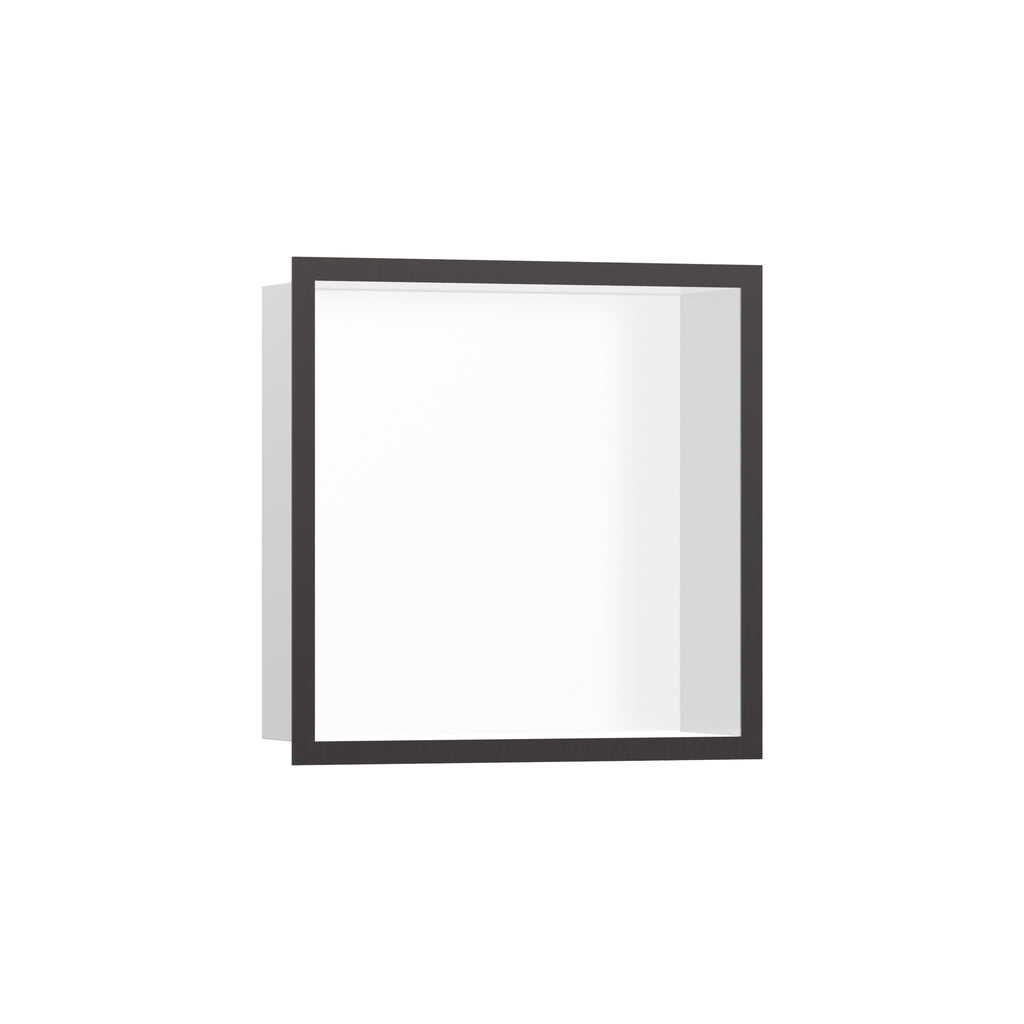 HANSGROHE 56099340 XtraStoris Individual Wall Niche Matte White with Design Frame 12"x 12"x 4" - Brushed Black Chrome