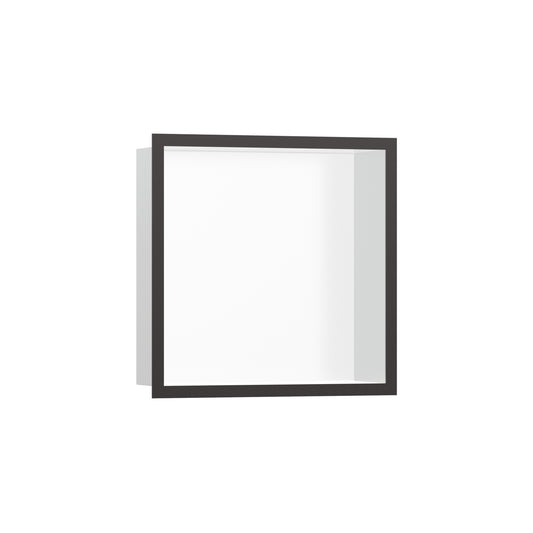 HANSGROHE 56099340 XtraStoris Individual Wall Niche Matte White with Design Frame 12"x 12"x 4" - Brushed Black Chrome