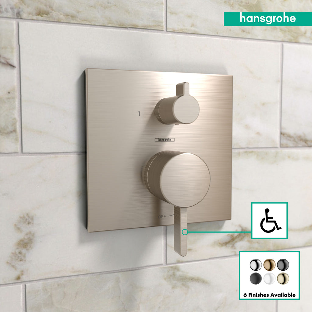 HANSGROHE 15862821 Ecostat Pressure Balance Trim Square with Diverter - Brushed Nickel