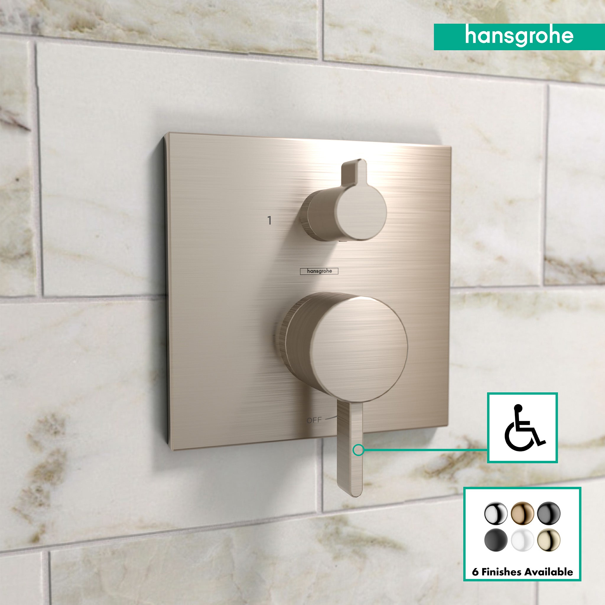 HANSGROHE 15862821 Ecostat Pressure Balance Trim Square with Diverter - Brushed Nickel