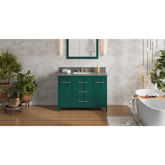 JEFFREY ALEXANDER VKITKAT48GNBOR 48" Forest Green Katara Vanity, Boulder Cultured Marble Vanity Top, undermount rectangle bowl , Green