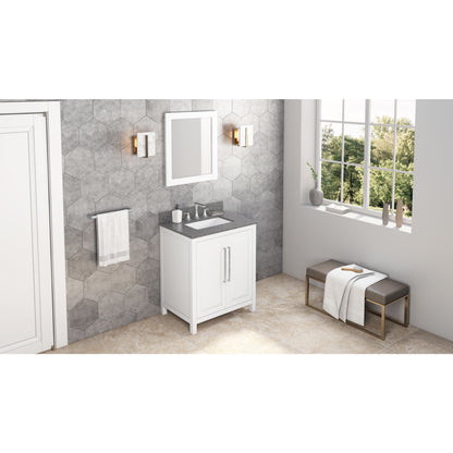 JEFFREY ALEXANDER VKITCAD30WHBOR 30" White Cade Vanity, Boulder Cultured Marble Vanity Top, undermount rectangle bowl - White