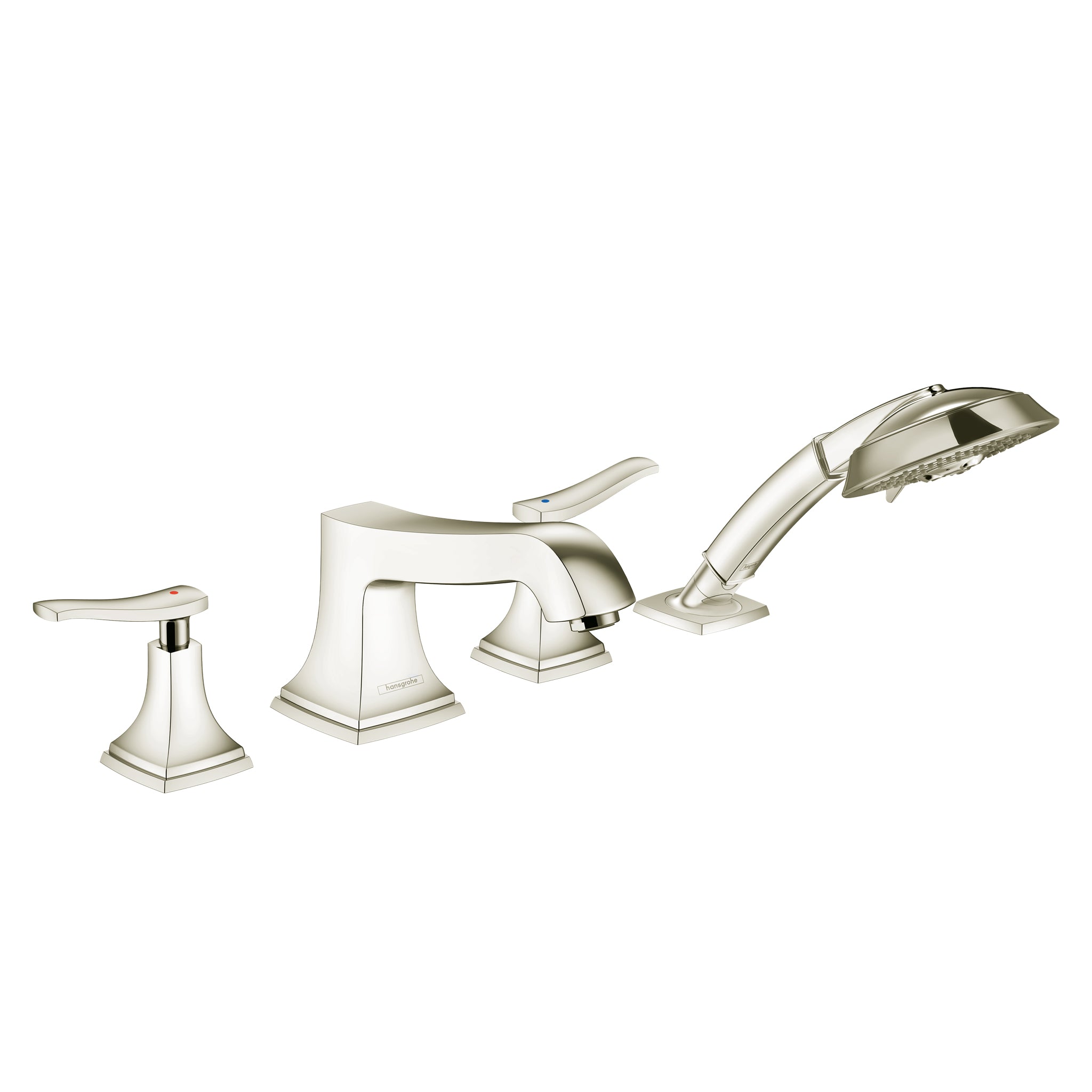 HANSGROHE 31441831 Metropol Classic 4-Hole Roman Tub Set Trim with Lever Handles and 1.8 GPM Handshower - Polished Nickel