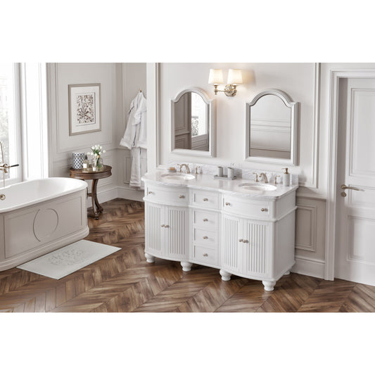 Jeffrey Alexander VKITCOM60WHWCO 60" White Compton Vanity, double bowl, Compton-only White Carrara Marble Vanity Top, two undermount oval bowls in White