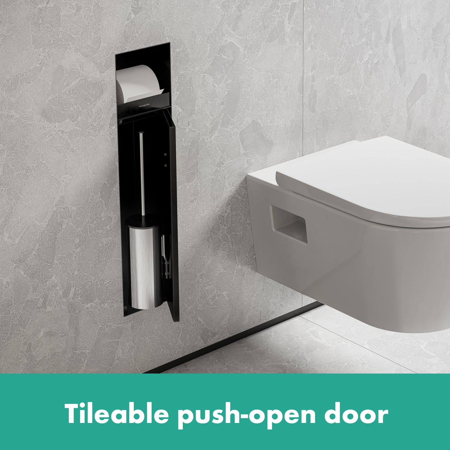 HANSGROHE 56085800 XtraStoris Rock Wall Niche with Tileable Door 12"x 12"x 4" - Brushed Stainless Steel