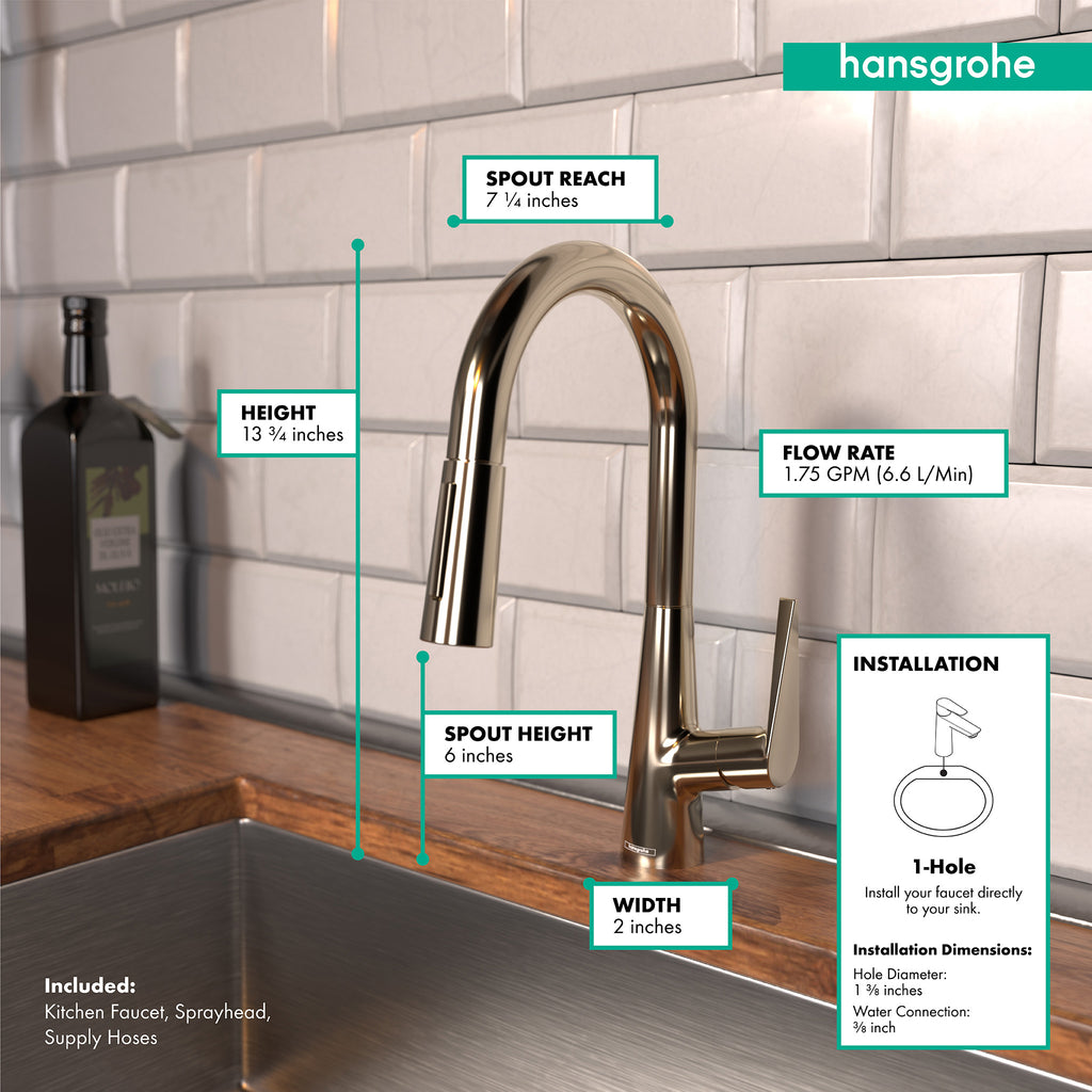 HANSGROHE 72815831 Talis S Prep Kitchen Faucet, 2-Spray Pull-Down, 1.75 GPM - Polished Nickel