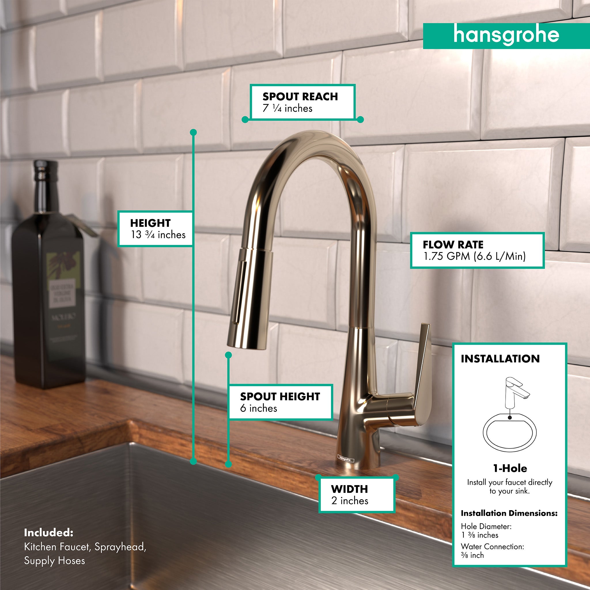 HANSGROHE 72815831 Talis S Prep Kitchen Faucet, 2-Spray Pull-Down, 1.75 GPM - Polished Nickel
