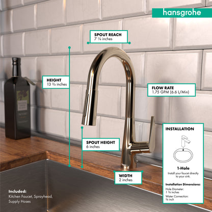 HANSGROHE 72815831 Talis S Prep Kitchen Faucet, 2-Spray Pull-Down, 1.75 GPM - Polished Nickel