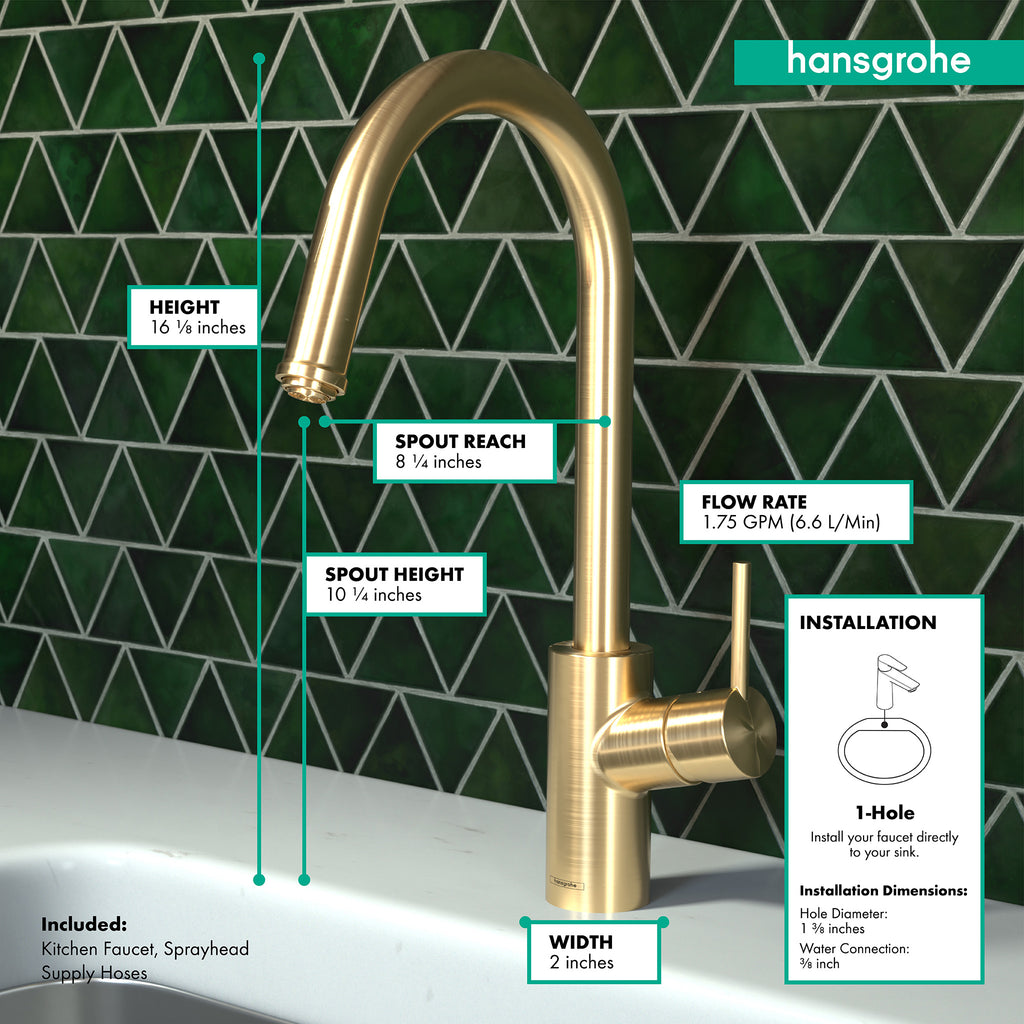 HANSGROHE 14872251 Talis S² HighArc Kitchen Faucet, 1-Spray Pull-Down, 1.75 GPM - Brushed Gold Optic