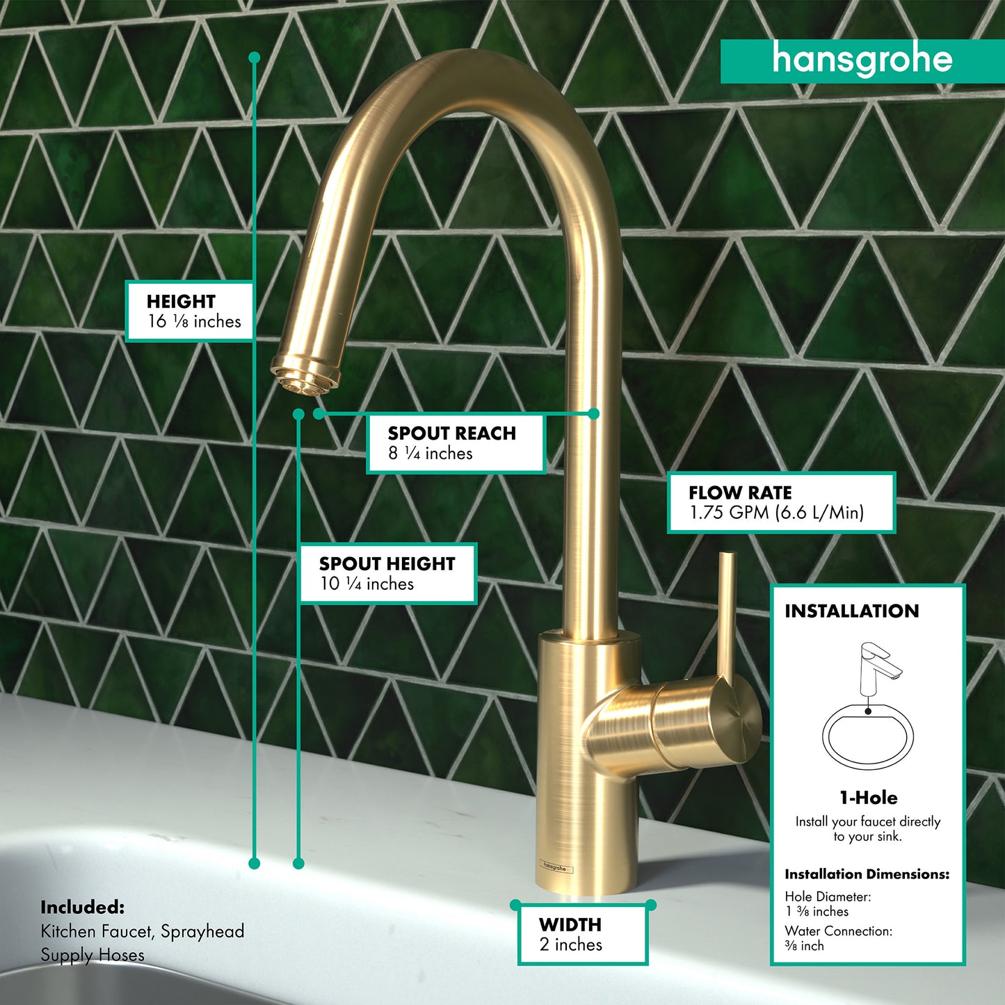 HANSGROHE 14872251 Talis S² HighArc Kitchen Faucet, 1-Spray Pull-Down, 1.75 GPM - Brushed Gold Optic