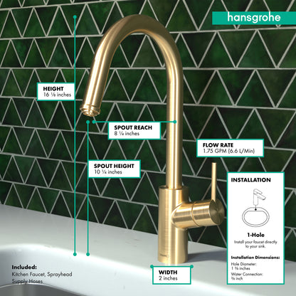 HANSGROHE 14872251 Talis S² HighArc Kitchen Faucet, 1-Spray Pull-Down, 1.75 GPM - Brushed Gold Optic
