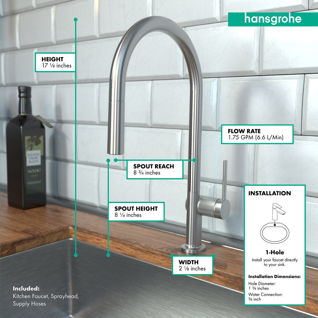 HANSGROHE 72857801 Talis N HighArc Kitchen Faucet, O-Style 2-Spray Pull-Down, 1.5 GPM - Stainless Steel Optic