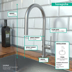 HANSGROHE 72857801 Talis N HighArc Kitchen Faucet, O-Style 2-Spray Pull-Down, 1.5 GPM - Stainless Steel Optic