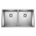 BLANCO 443149 Quatrus Quatrus R15 32" 50/50 Double Bowl Undermount Stainless Steel Kitchen Sink in Satin Polish