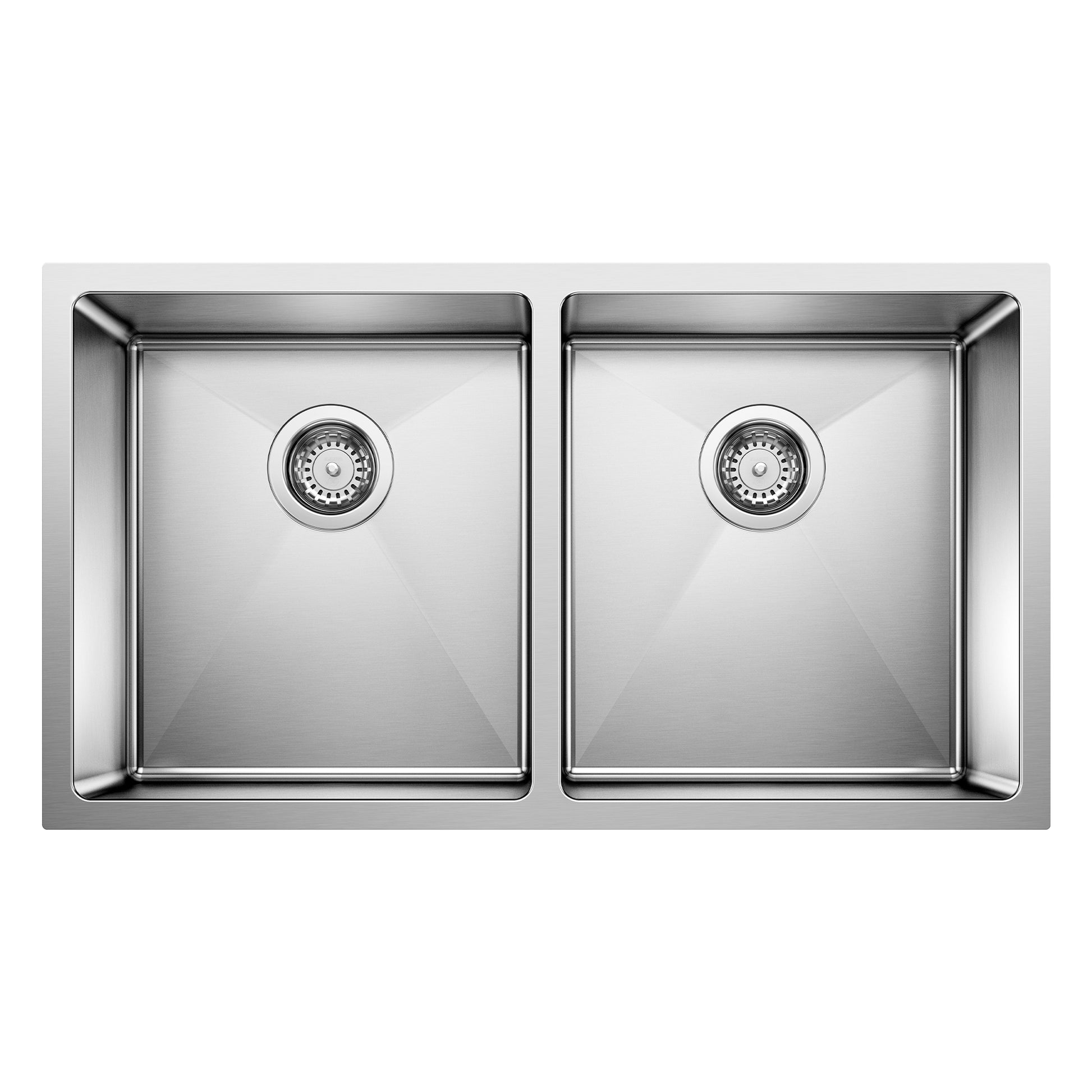 BLANCO 443149 Quatrus Quatrus R15 32" 50/50 Double Bowl Undermount Stainless Steel Kitchen Sink in Satin Polish