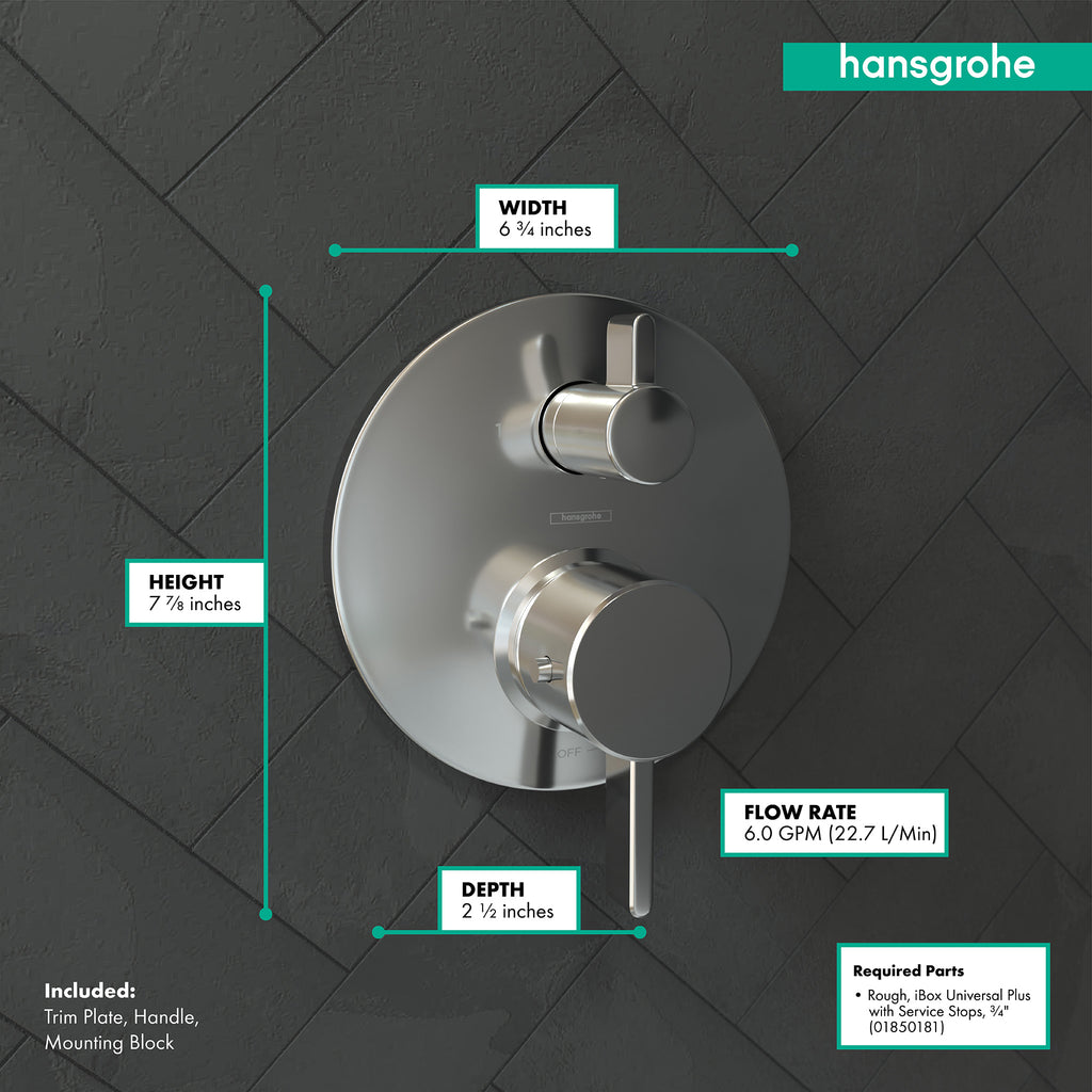 HANSGROHE 04230000 Ecostat Thermostatic Trim S with Volume Control - Chrome