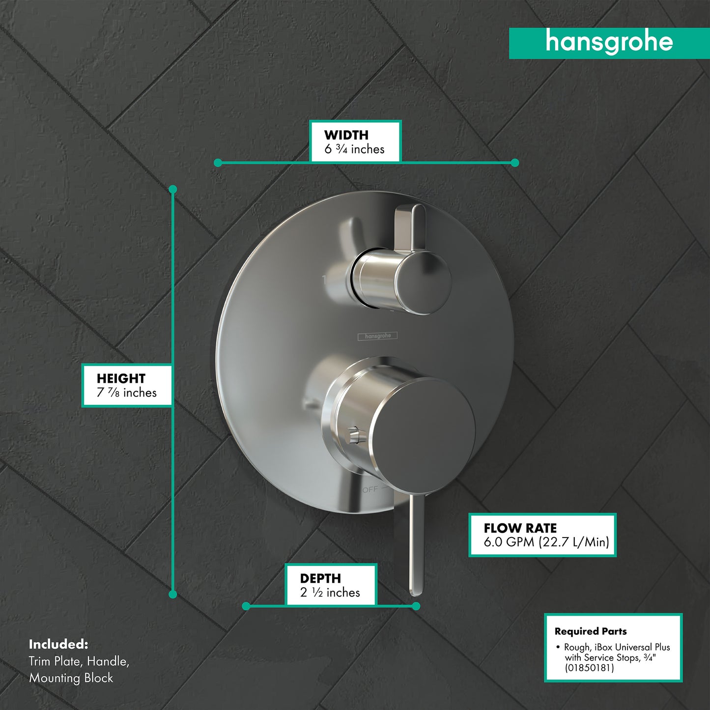 HANSGROHE 04230000 Chrome Ecostat Modern Thermostatic Trim